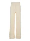 TWINSET BEIGE HIGH-WAIST PANTS WITH LOGO PLAQUE ON THE BACK IN MACRAMÉ COTTON WOMAN