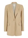 Twinset Beige Jacket With Classic Lapels And Metallic Logo On The Back In Linen Blend Woman
