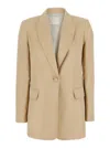 Twinset Beige Jacket With Classic Lapels And Metallic Logo On The Back In Linen Blend Woman In Beige
