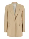 Twinset Beige Jacket With Classic Lapels And Metallic Logo On The Back In Linen Blend Woman In Beige