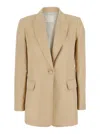 Twinset Beige Jacket With Classic Lapels And Metallic Logo On The Back In Linen Blend Woman In Beige