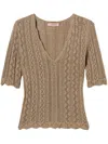 Shop Twinset Beige Lurex Sweater In Green