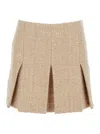 Twinset Beige Miniskirt With Pleated Details On The Front And Logo Plaque On The Rear In Tech Fabric Woman In Neutral