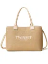 Twinset Parchment Rectangular Woven Handbag In Nude