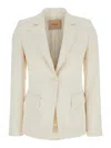 Twinset White Single-breasted Jacket With Notched Revers And Dropped Shoulders In Bone