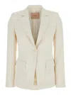 Twinset Beige Single-breasted Jacket With Notched Revers In Viscose Blend Stretch Woman In White