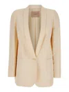 Twinset Beige Single-breasted Jacket With Shawl Neckline In Linen Blend Woman In Pink
