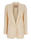 Twinset Beige Single-breasted Jacket With Shawl Neckline In Linen Blend Woman In Neutral
