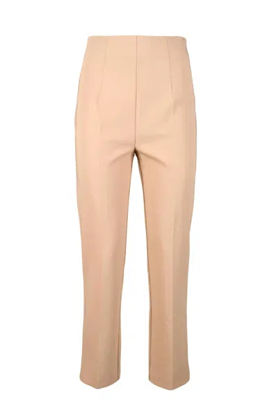 Twinset Beige Tailored Trousers With Subtle Slit Hem And Decorative Clasp In Neutral