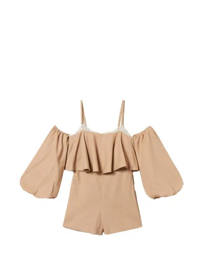 Twinset Beige Thin Shoulder Strap Day Dress In Brown