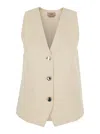 Twinset Beige Vest With V Neck And Front Button Closure In Fabric Woman In Neutral