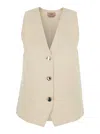 Twinset Beige Vest With V Neck And Front Button Closure In Fabric Woman In Neutral