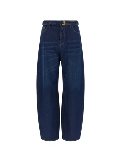 Twinset Belted Barrel-leg Tapered Jeans In Blue