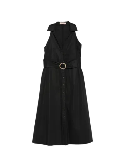 Twinset Belted Buttoned Dress In Black