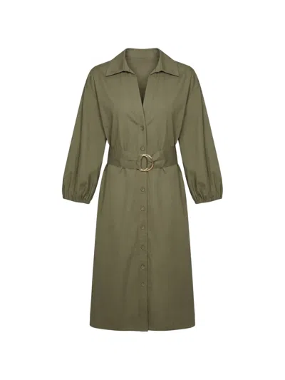 Twinset Midi Chemisier Dress With Belt In Green