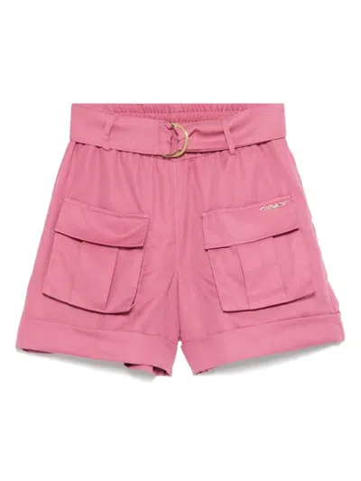 Twinset Kids' Belted Cargo Shorts In 粉色