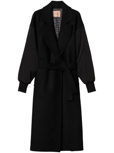 Twinset Belted Coat In Schwarz