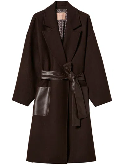 Twinset Belted Coat In Black