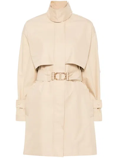 Twinset Belted Coat In Neutrals