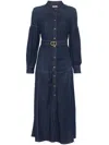 Twinset Denim Midi Dress In Blue With Belted Waist In Blue