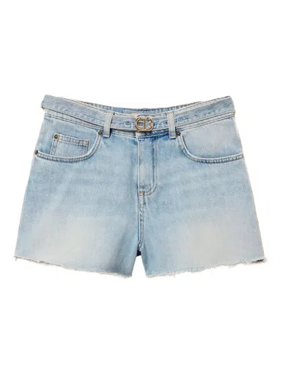Twinset Belted Denim Shorts In 03498_denim Chiaro