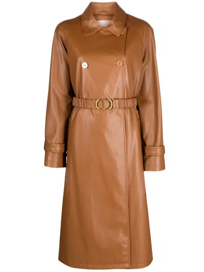 Twinset Belted Double-breasted Coat In Braun