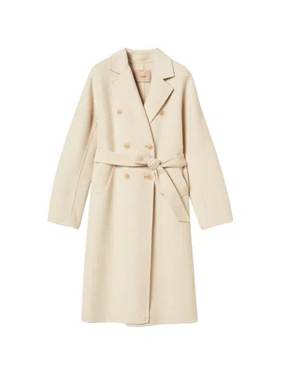 Twinset Belted Double-breasted Coat In Neutrals