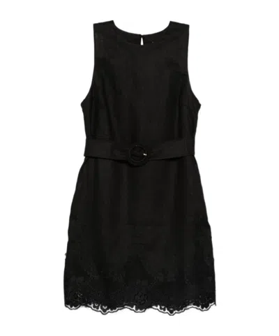 Twinset Belted Embroidered Dress In Metallic