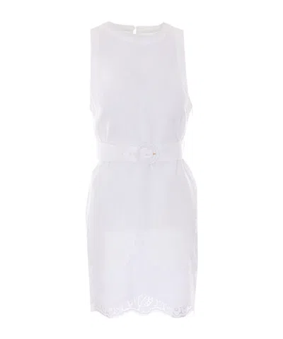 Twinset Belted Embroidered Mini Dress In White