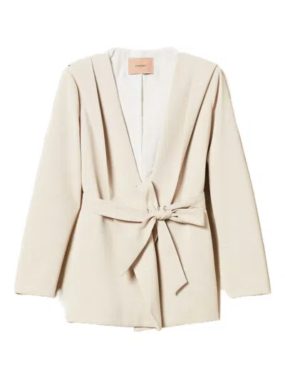 Twinset Belted-fastening Blazer In Neutral