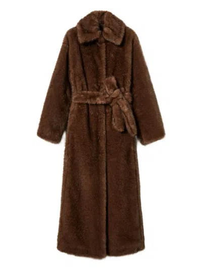 Twinset Belted Faux-fur Coat In Brown