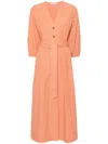 Twinset Belted Flared Midi Dress In Orange