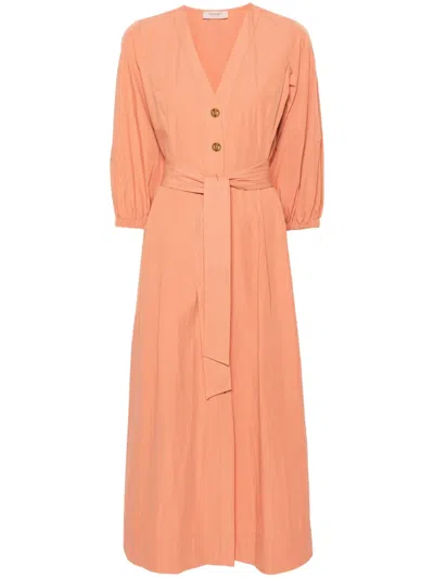 Twinset Belted Flared Midi Dress In Orange