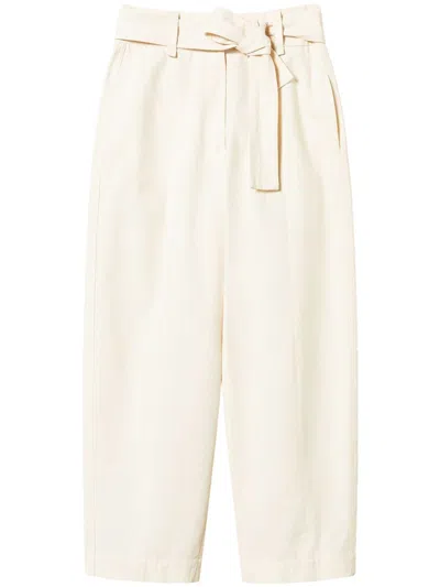 Twinset Belted Gabardine Trousers In White