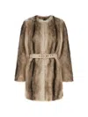 Twinset Long-sleeved Faux Fur Coat With A Tie-waist In Brown