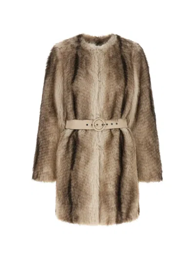 Twinset Belted Gradient-effect Coat In Brown