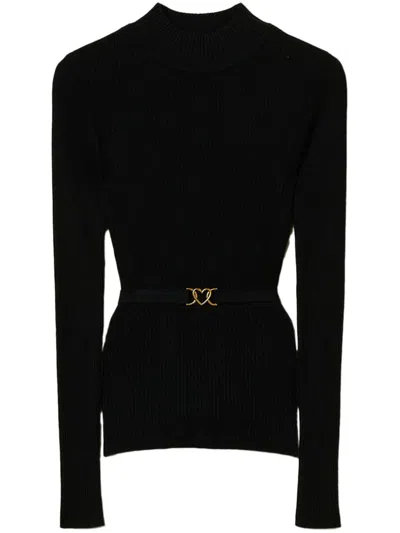 Twinset Belted High-neck Sweater In 黑色