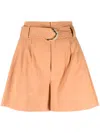 Twinset Belted High-waist Shorts In Braun