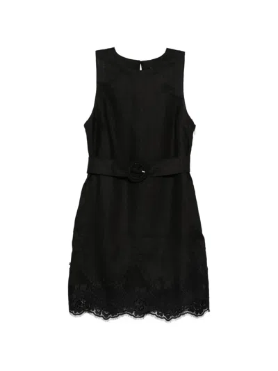 Twinset Belted Lace Dress In Black