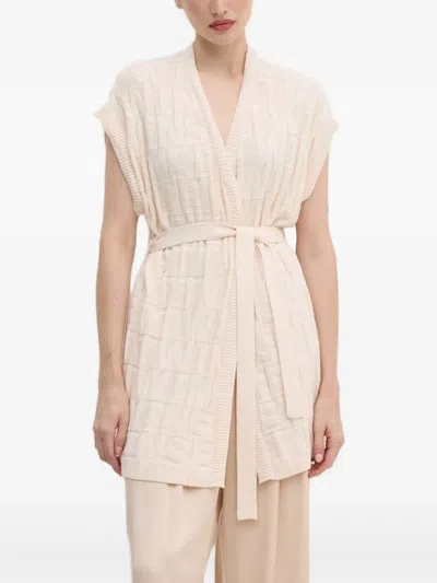 Twinset Belted Logo-detail Cardigan In Neutral