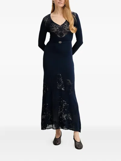 Twinset Belted Maxi Dress In Blue