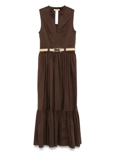 Twinset Belted Maxi Dress In Brown