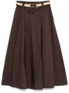 Twinset Twin-set Flowing Midi Skirt With Fitted Waist And Decorative Belt In Brown
