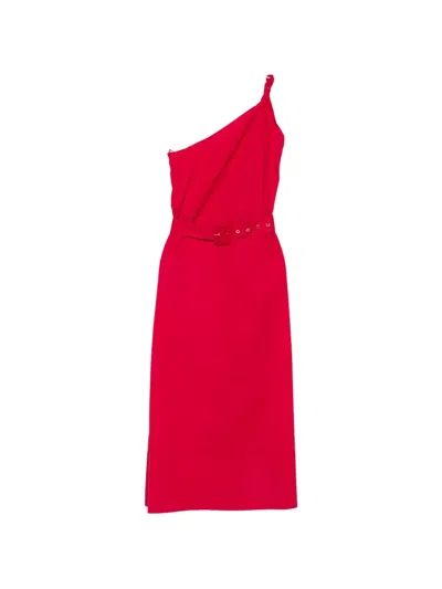 Twinset Waist-cinching One-shoulder Midi Dress In Red