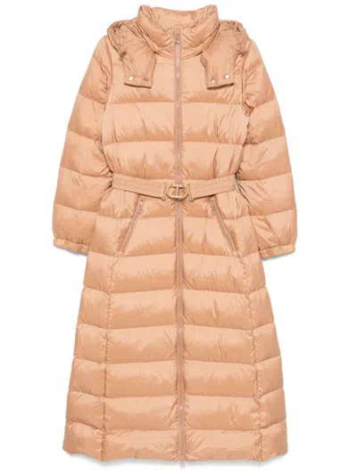 Twinset Belted Parka In Orange