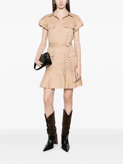 Twinset Belted Pleated Mini Dress In Neutral