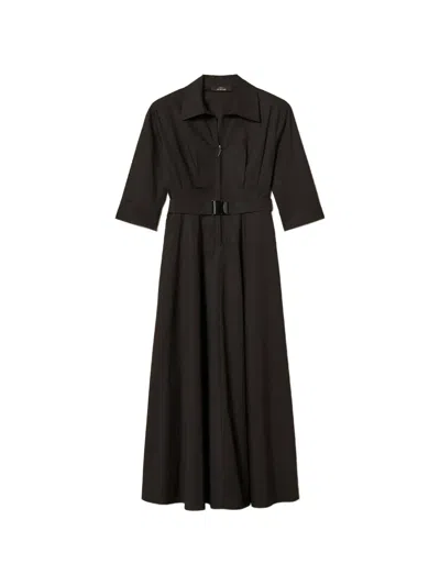 Twinset Belted Poplin Midi Dress In Black