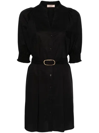 Twinset Belted Poplin Shirtdress In Black