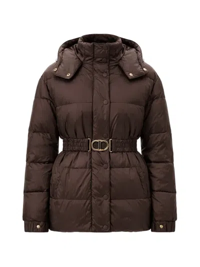 Twinset Belted Puffer Jacket In Brown