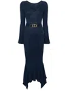 Twinset Belted Ruffled Midi Dress In Blue